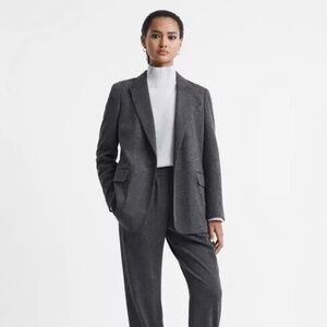 $540 Unworn Reiss Amalie Wool Single Breasted Blazer in Charcoal